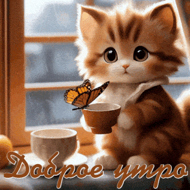 Гифка картинка доброе утро котенок скачать для ватсап